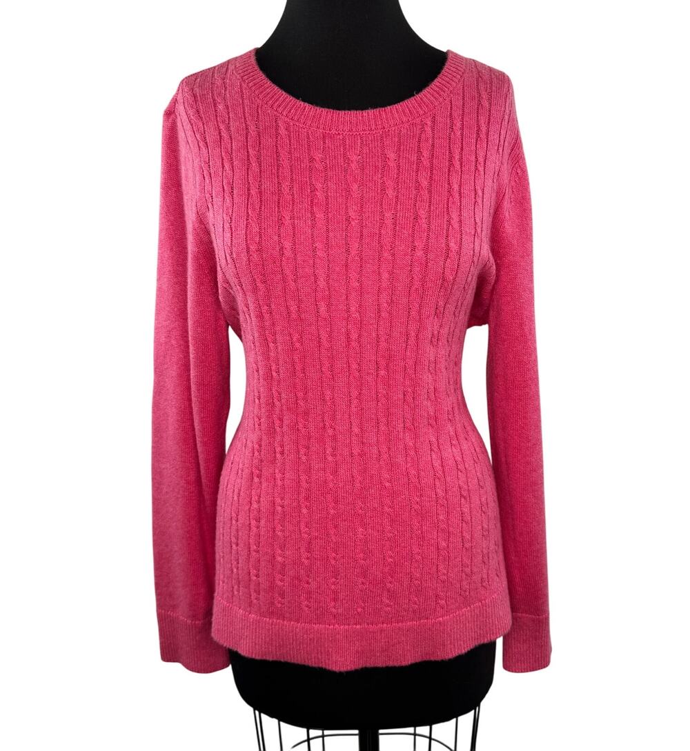 Talbots Pink Sweater Cotton Cable Knit Round Neck Casual Pullover Sz X-Large XL